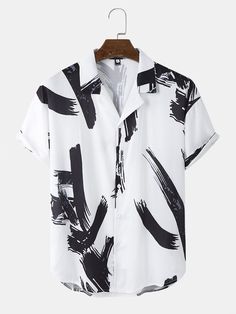 Product Description * Item:Men's Printed Beach T-Shirt Lapel Slim Fit Shirts Casual Short Sleeves Tees * Condition: 100% Brand New * Color:white black  * Size:Asian M-3XL * Package:1pc tops(without any accessories ）    Please note: 1.Please allow a little error due to manual measurement. 2.The color maybe a little difference because of the light,screen reflection etc. 3.If you are not sure what size to choose, you can tell us your height and weight, we will recommend the right size for you. Ship Button Ups, Men Fashion Casual Shirts, Ink Brush, Mens Fashion Casual Outfits, Beach T Shirts, Printing Design, Men Fashion Casual, Short Sleeve Shirts, Fashion Website