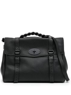 black calf leather pebbled texture single braided top handle detachable shoulder strap foldover top front buckle fastening twist-lock fastening main compartment Mulberry Alexa, Single Braid, Leather Satchel Bag, Satchel Bag, Leather Satchel, Satchel Bags, Top Handle, Calf Leather, Satchel