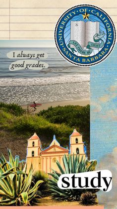 a collage of images with the seal of california state and an image of a beach