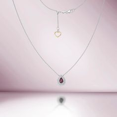 This beautiful Pear Shape Red Ruby With Diamond Halo Necklace is a wonderful gift idea for Christmas, Birthday, Graduation, Valentine's Day and Mother's Day. You can't go wrong with this classic style. The greatest thing about this necklace is that you can adjust the size by yourself. PRODUCT DETAIL: Metal Type: 18K Go Idea For Christmas, Halo Necklace, Halo Setting, White Gold Necklaces, Red Ruby, Rose Gold Necklace, Diamond Halo, Precious Gemstones, Jewelry Lover