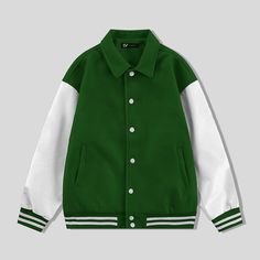 Collared Varsity Jacket Features: Melton Wool Body. Melton Wool Sleeves. 1x1 acrylic knit on cuffs and waistband. Snap Front Closure. Quilted Lining Inside. Two Slash Pockets on front One Internal leather chest pocket Available Sizes: Unisex 3XS-3XL