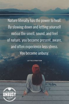 a woman sitting on top of a pier next to the ocean with a quote about nature