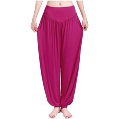 Refresh your attraction with these Women Yoga Pants Baggy Loose Pajama Lounge Pants Wide Leg Trousers. These are elegantly made and the drawstring design makes them more alluring and demanding. These are premium made and premium cotton and spandex are used in them. These pants are easily washable with a washing machine and are available in many different color options, so choose your favorite one. Features: Fabric Type: 95% Modal Cotton, 5% Spandex Care Instructions: Machine Wash Closure Type: E Stretch Harem Yoga Pants, Stretch Wide Leg Harem Pants For Relaxation, Solid Color Harem Bottoms With Elastic Waistband, Meditation Harem Bottoms With Elastic Waistband, Stretch Harem Lounge Pants, Baggy Full Length Harem Pants For Yoga, Relaxed Fit Harem Bottoms For Meditation, Stretch Harem Pants For Loungewear, Harem Yoga Pants For Loungewear