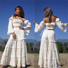 Spring Bohemian Sets With Tassels, Fitted Spring Sets With Tassels, Fitted Sets With Tassels For Spring, Fitted Tassel Sets For Spring, Bohemian Maxi Bottoms With Ruffles, Bohemian Ruffled Maxi Bottoms, Bohemian Two-piece Fitted Skirt, Bohemian Cropped Summer Bottoms, Bohemian Fitted Sets With Long Skirt