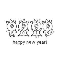 three pigs are standing next to each other with the words happy new year