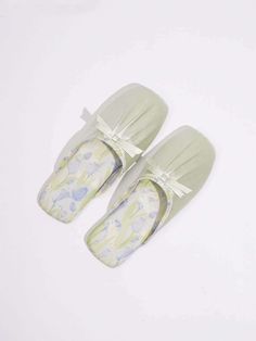 Elevate your summer style with this Ink Floral Print Slippers. Crafted to perfection, these slippers boast a skin-friendly satin fabric upper, offering a luxurious feel with a subtle sheen that's both smooth and breathable.Experience unparalleled comfort with our soft and resilient midsole, providing cushioning with every step, while the anti-slip rubber outsole ensures stability on any surface.Embrace the artistry of traditional ink floral prints with our unique design, adding a touch of sophis Elegant Summer Slip-ons With Round Toe, Elegant Open Toe Slip-ons For Summer, Elegant Summer Slip-ons With Cushioned Footbed, Elegant Beige Flat Heel Slippers, Green Flat Heel Slip-ons For Spring, Elegant Summer Slippers With Flat Heel, Elegant Slip-on Synthetic Slippers, Elegant Closed Toe Slippers For Spring, Chic Beige Slippers For Spring