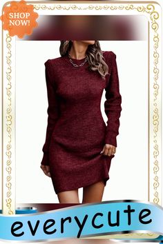 Burgundy Crew Neck Long Sleeve Sweater Dress Sweater Dresses, Long Sleeve Sweater Dress, Sweater Dress Women, Sweater Sleeves, Women Dresses, Sleeve Sweater, Women's Fashion Dresses, Long Sleeve Sweater, Sweater Dress