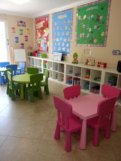 children's tables and chairs in a playroom