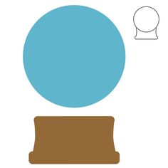 a blue ball sitting on top of a wooden table next to a white wall with a brown base