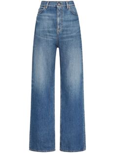 blue cotton denim stonewashed concealed fly and button fastening belt loops classic five pockets wide leg Cotton Jeans, Denim Cotton, Emilio Pucci, Women's Wardrobe, Wide Leg Denim, Blue Denim Jeans, Lanvin, Wide Leg Trousers, Medium Blue