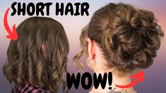 Short Hair Bun Videos, Curly Updo Diy, Easy Updos For Shorter Hair, Updos For Bob Length Hair Easy, Easy Diy Wedding Hair Short, Bun Haïr Style For Short Hair, Fancy Bun Hairstyles For Short Hair, Short Curly Messy Buns, Easy Prom Hairstyles For Short Hair Shoulder Length