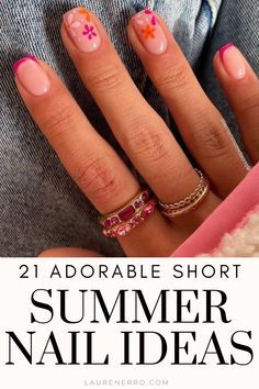 Shorter Summer Nails, Cute Short Summer Nails Simple, Minimalistic Summer Nails, Short Cute Summer Nails, Small Summer Nails, Short Nail Art Summer, Summer Manicure Ideas Gel, Natural Summer Nails Short, Short Dip Nails Summer