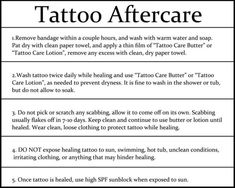 a table with instructions on how to get rid from tattoo ink and what to do about it