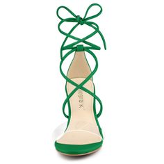 The soft lace-up heels satisfy your craving for an elegant look which is absolutely trend-worthy! The clear strap forms a slender toe strap while soft laces are finished with comfortable aglets loop through a sturdy heel cup, and wrap and tie around the ankle. Wear them with your favorite dresses and skirts for a fashion and cute look. Green Lace-up Sandals With Wrapped Heel, Spring High Heel Sandals With Transparent Straps, Spring Heels With Transparent Straps And Round Toe, Chic Green High Heel Lace-up Sandals, Synthetic High Heel Lace-up Sandals With Wrapped Heel, Spring Sandals With Transparent Ankle Straps, Trendy Synthetic Lace-up Sandals With Wrapped Heel, Ankle Tie Synthetic Heels For Formal Occasions, Formal Ankle Tie Heels In Synthetic Material