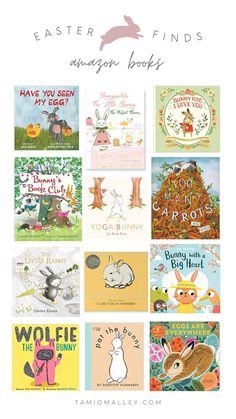 easter books for children and adults with the words happy easter written in different font styles