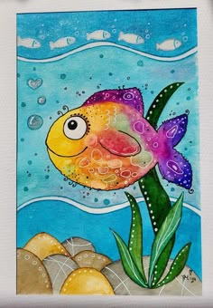 a painting of a colorful fish in the water