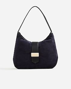 J.Crew: Berkeley Suede And Leather Shoulder Bag For Women Suede Shoulder Bag With Gold-tone Hardware, Leather Trim Hobo Shoulder Bag For Shopping, Elegant Suede Satchel For Travel, Chic Suede Hobo Bag With Leather Handles, Elegant Suede Tote Satchel, Elegant Suede Satchel Bag, Elegant Leather Trim Crossbody Shoulder Bag, Office Shoulder Bag With Leather Trim And Top Handle, Office Top Handle Shoulder Bag With Leather Trim