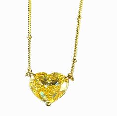 * Retail $490 * New With Store Tags * Lab Simulated Canary Diamond * Approximately 4 Carats * Lots Of Fire & Sparkle * Prong Set * Solid .925 Sterling Silver Base With 14k Yellow Gold Plating * Approximately 18.5” Long * Comes In A Gift Box Luxury Gold Heart Necklace With Cubic Zirconia, Luxury Yellow Gold Heart Cut Necklace, Yellow Heart-shaped Jewelry For Valentine's Day, Yellow Heart Cut Fine Jewelry, Yellow Heart Pendant Jewelry For Anniversary, Yellow Necklace With Heart Charm For Gift, Yellow Heart Pendant Necklace For Valentine's Day, Elegant Yellow Heart Pendant Necklace, Heart Cut Yellow Jewelry For Anniversary