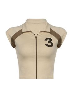 ⚡Buy 2023 Vintage Zip Up Crop Top Beige M under $15.00 in Tops&Tees at AnotherChill.com Online. Style: Casual/Street/Y2K/Punk/Hip Pop/Vintage. Fabric Content: Polyester, Spandex. Fit Type: Slim fit. Neckline: Stand Collar. Sleeve Length: Short Sleeve. : Embrace retro vibes with this vintage-inspired crop top. Its slim fit and stand collar add a touch of elegance, while the eye-catching number pattern at the chest and contrast paneled design give it a unique and edgy look. Complete with short tan Zip Up Crop Top, Street Y2k, Y2k Punk, Cropped Tops, Vintage Streetwear, Streetwear Women, Mode Inspiration, Dream Clothes, Vintage Fabric