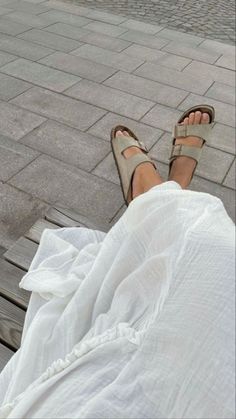 White beach dress, birkin stocks, beach sandles, vacation outfit inspiration