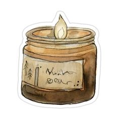 a drawing of a jar with a candle in it sticker on a white background