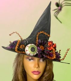 Halloween Party Witch Hat Black Witch Hat for Halloween Unisex/ kids by FloristaShop on Etsy Witchy Hats And Headpieces For Carnival, Bohemian Halloween Festival Hats, Small Witch Hat Headband, Whimsical Adjustable Halloween Headband, Embellished Witch Hat, Halloween Headbands, 4 Th Of July, Independence Day Party, Witch Hat Halloween