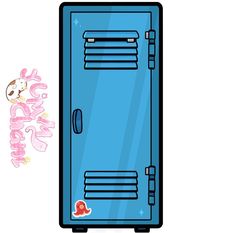 an image of a blue locker with stickers on it