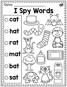 i spy words worksheet with pictures to help students learn how to read and write