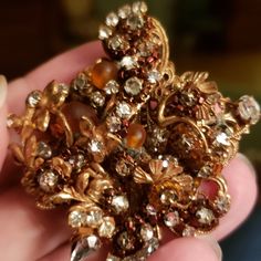 Beautiful Signed Robert Vintage Brooch And Earring Set. Amber Glass Beads And Pink, Clear Rhinestones. This Set Is Not Perfect. There Is Small Spot Of Oxidation On The Metal. It Does Not Detract From The Beauty Of The Piece. I Have Not Attempted To Clean It. Price Is Reflected. Prettiest Set Of Robert I Have Ever Seen. Ask If You Have Questions. Thank You. Rose Gold Wedding Jewelry With Brooch, Crystal Costume Jewelry Brooches For Gifts, Party Crystal Brooch Jewelry, Crystal Brooch In Costume Jewelry Style, Gold Crystal Jeweled Brooches, Crystal Brooch Costume Jewelry, Costume Jewelry Bling Brooches For Gifts, Crystal Costume Jewelry Brooch, Wedding Costume Jewelry Brooches With Sparkling Stones