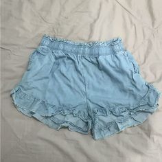 Aerie, Size Small, Blue, Great Condition, Never Worn Relaxed Fit Medium Wash Bottoms For Vacation, Medium Wash Relaxed Fit Bottoms For Vacation, Blue Jean Shorts With Built-in Shorts For Beach, Casual Jean Shorts With Elastic Waistband For Beach, Relaxed Fit Light Wash Jean Shorts For Beach, Light Blue Summer Bottoms With Elastic Waistband, Summer Bottoms With Elastic Waistband In Light Blue, Light Blue Elastic Waistband Bottoms For Summer, Casual Denim Blue Jean Shorts For Beach