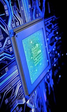 a computer screen with blue lights on it