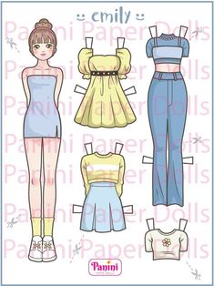 the paper doll is showing how to make it's own clothes and clothing patterns