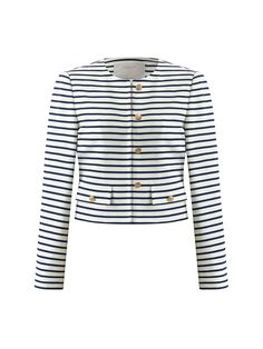 Fitted Cotton Outerwear With Striped Pattern, Fitted Striped Cotton Outerwear, Tailored Striped Long Sleeve Outerwear, Luxury Tailored Striped Outerwear, Striped Button-up Outerwear With Pockets, Waisted Skirts, Modern Cheongsam, Long Sleeve Short Dress, Women's Shirt