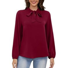 Elevate your style with the Asklazy Womens Dressy Chiffon Blouse. This elegant shirt top is perfect for both business and casual occasions. Crafted from lightweight chiffon fabric, it offers a soft and luxurious feel against your skin. The tie neck detail adds a touch of sophistication and femininity, making it a standout piece in your wardrobe. Whether you're heading to the office or going out for a casual day, this blouse is versatile and easy to pair with different bottoms. Pair it with a pen Tie Neck Shirt, Dark Autumn, Casual Tie, Business Work, Elegant Shirt, Chiffon Blouse, Long Sleeve Tunic, Dressy Casual, Tie Neck