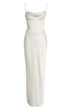 Be the highlight of every glam event in this stunning corset dress cut from silky satin in a curvaceous silhouette for an elegantly seductive look. Exclusive retailer 59 1/2" length Cowl neck Spaghetti straps Polyester/elastane Dry clean Imported House Of Cb Charmaine, Corset Dress Short, Long Sleeve Lace Maxi Dress, Simple Wedding Dress Short, White Corset Dress, Satin Corset Dress, Bolero Dress, Bridal Women, Sheath Gown