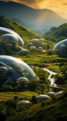 an image of futuristic architecture in the mountains