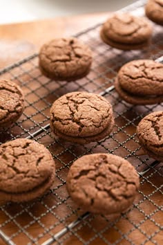 chocolate cookies cooling on a wire rack