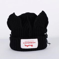 Loverboy Cat Ear Beanie - true deals club Casual Winter Hat With Ears, Casual Cat Ears Beanie For Winter, Casual Warm Beanie With Cat Ears, Casual Knitted Beanie With Cat Ears, Casual Warm Hat With Cat Ears, Casual Knitted Cat Ears Hats, Casual Warm Cat Ears Hat, Casual One Size Hats With Ears, Casual Beanie With Cat Ears