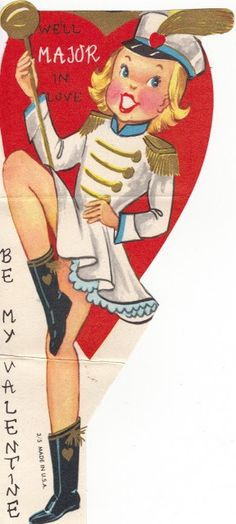 an old valentine card with a sailor girl holding a spoon