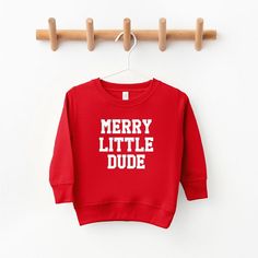 Looking for a cute sweatshirt for your kids? We have the perfect ultra-soft Merry Little Dude graphic sweatshirt addition to their closet! Also available in toddler sweatshirts. Boys Christmas Shirts, Christmas Shirts Svg, Boys Christmas Shirt, Rubble Paw Patrol, Baby Boy Christmas, Marshall Paw Patrol, Toy Story Buzz, Paw Patrol Nickelodeon, Toddler Sweater