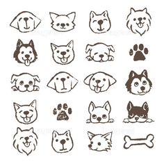 set of dog heads with different breeds and colors