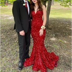 Red, Sparkly, Mermaid Fit, Good Condition (Only Worn Twice), Originally From Terry Costa Brand New Red Homecoming Dresses Long, Red Sparkly Prom Dress, Red Prom Dress Sparkly, Red Tulle Prom Dress, Scarlett Red, Mermaid Fit, Prom Picture, Prom Picture Poses, Portia And Scarlett