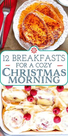 breakfasts for a cozy christmas morning with raspberries and cinnamon rolls on the side