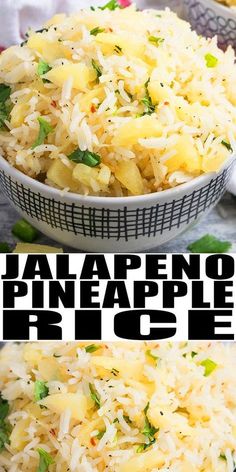 pineapple rice in a white bowl with limes and parsley