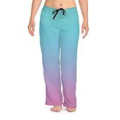 Ombre Blue and Pink/Women's Pajama Pants/Sunrise Inspired Pyjama Pants/Ombre Satin PJ's/Birthday Gift/Sunrise Inspired Women's Pajama Pants. Add custom style to any loungewear collection with these custom-printed pajama pants. Their 100% polyester jersey knit fabric, along with the relaxed fit, makes for the ultimate comfort choice while kicking back at home. Meanwhile, the back elastic with the drawstring tie creates the perfect fit while the all-over-print adds a stylish dimension unique to yo Multicolor Cotton Sleep Pants, Multicolor Sleep Bottoms With Elastic Waistband, Multicolor Elastic Waistband Sleepwear For Lounging, Blue Summer Sleep Pants, Multicolor Bottoms For Sleepover, Purple Pants For Pajama Party, Multicolor Relaxed Fit Bottoms For Pajama Party, Satin Pjs, Pyjama Pants