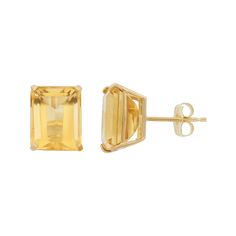 Take any look to the next level of stylish with this beautiful pair of 10k gold citrine stud earrings. Take any look to the next level of stylish with this beautiful pair of 10k gold citrine stud earrings.Click on this JEWELRY & WATCHES GUIDE to learn about fit, styles, materials and more! Metal: 10k gold Backings: post Packaging: boxed Finish: polished Length: 9 mmSTONE DETAILS Stone type: citrine Total weight: 4 1/3 ct. Center stone weight: 4 1/3 ct. Center stone size: 9 mm x 7 mm Shape: emera Classic Yellow Citrine Earrings, Emerald Cut Solitaire, Citrine Earrings Studs, Solitaire Studs, 10k Gold, Emerald Cut, Citrine, Next Level, Emerald