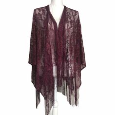 Nwt INC Wine Raspberry Lace Metallic Ruana Wrap Topper Open Poncho $49. Condition is "New with tags" Open Poncho, Ruana Wrap, Inc International Concepts, Color Purple, Vest Jacket, Sweaters & Cardigans, Raspberry, Cardigans, Kimono Top