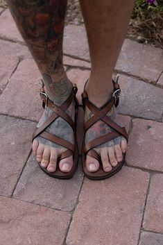 We craft  our sandals with very high quality Latigo leathers and have laminated ortho insole materials and arches that take the form and shape of your foot within about a week of wear. A crepe neoprene lightweight bottom sole caps off the sandal for a soft and comfortable ride and wraps around your foot with fully adjustable straps and buckles, customizing the feel you choose.. Our Sandals are a very high quality craftsmanship that cannot compete with the pricing of the less expensive sandals yo Gladiator Sandals For Men, Gold Gladiator Sandals, Herren Style, Strappy Leather Sandals, Mens Shoes Sandals, Leather Craftsmen, Summer Boots, Mens Leather Sandals, Handmade Sandals