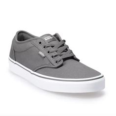 Vans Men's Atwood Pewter/White Canvas Skate Shoes Brand New, Never Worn. Us Size = 6.5-12 Men Mint Shoes, Old Skool Black, Shoes Vans, Vans Off The Wall, Triple Black, Shoes Color, Grey Denim, Shoes Brand, Vans Authentic