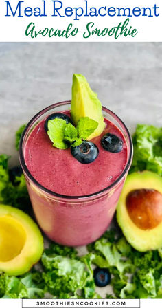 Avocado Meal Replacement Smoothie Kale Drink Recipes, Recipes With Avocado, Healthy Avocado Smoothie, Blueberry Mango Smoothie, Kale Smoothie Recipes, Meal Replacement Drinks, Delicious Smoothie Recipes